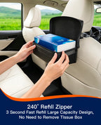Large Car Tissue Holder PU Leather Organizer with 2 Mesh Pockets