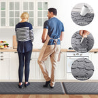 Kitchen Mat 2 PCS Cushioned Anti-Fatigue Floor Mat Standing Mat for Kitchen Stylish Grey 17.3"x29"+17.3"x47"