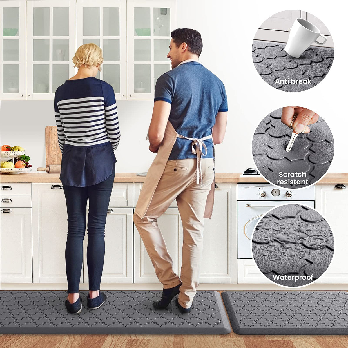 Kitchen Mat 2 PCS Cushioned Anti-Fatigue Floor Mat Standing Mat for Kitchen Stylish Grey 17.3"x29"+17.3"x47"