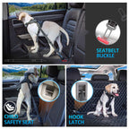 Dog Seat Belt 3-in-1 Car Harness for Dogs Adjustable Safety Seatbelt for Car Nylon Reflective Bungee Fabric Dog Car Harness with Clip Hook Latch & Buckle, Swivel Zinc Alloy Carabiner (Black) Black