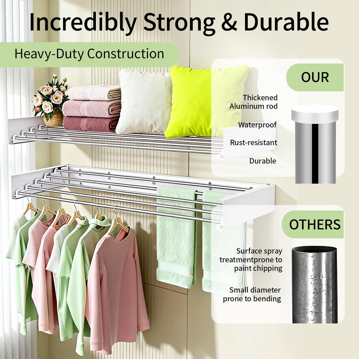 Wall Mounted Clothes Drying Rack Foldable 23.6" Laundry Room Space Saving