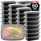 50-Pack Reusable Meal Prep Containers Microwave Safe Food Storage Containers with Lids, 28 oz - 1 Compartment Take Out Disposable Plastic Bento Lunch Box To Go, BPA Free - Dishwasher & Freezer Safe