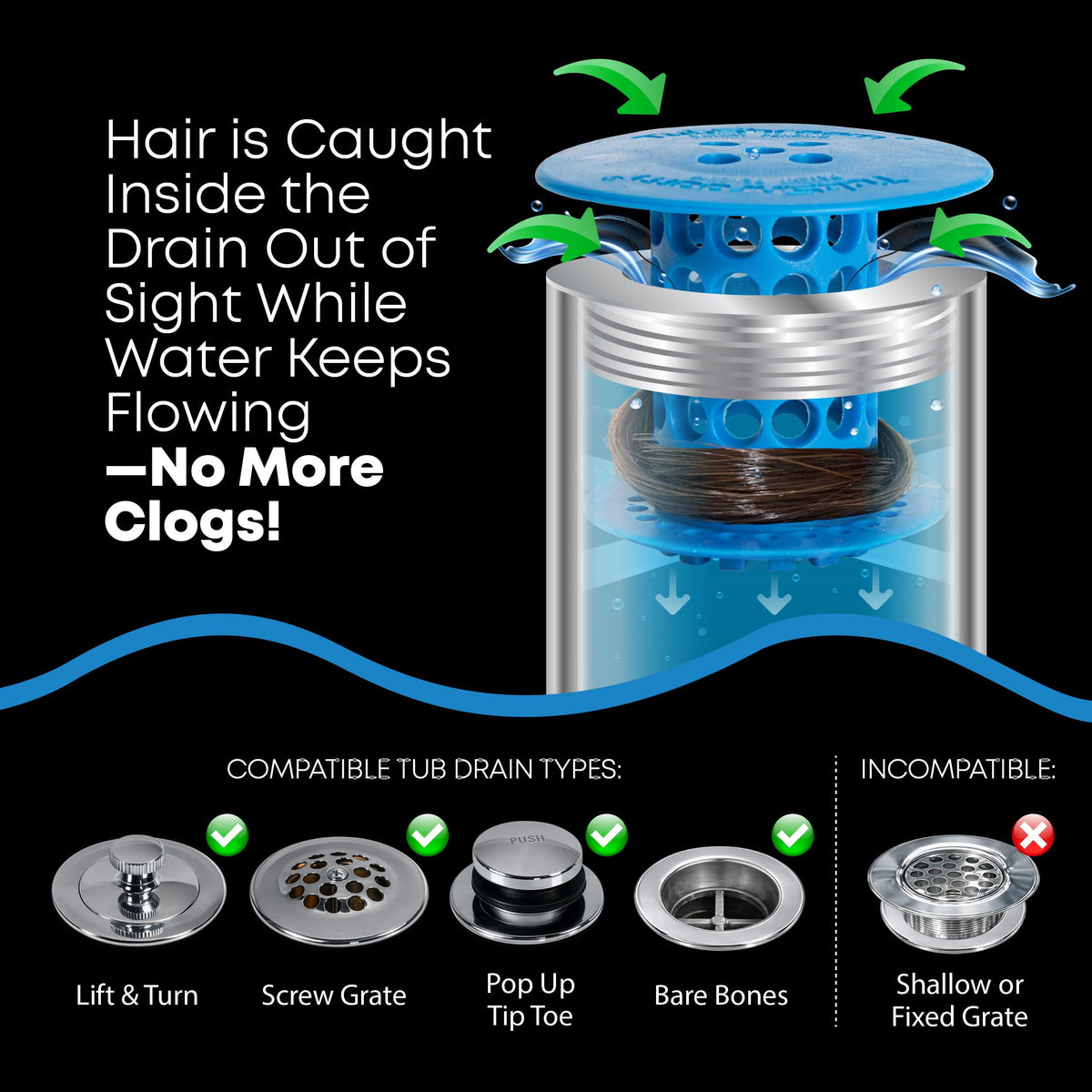 TubShroom Bathtub Drain Hair Catcher – In-Drain Tub Strainer & Clog...