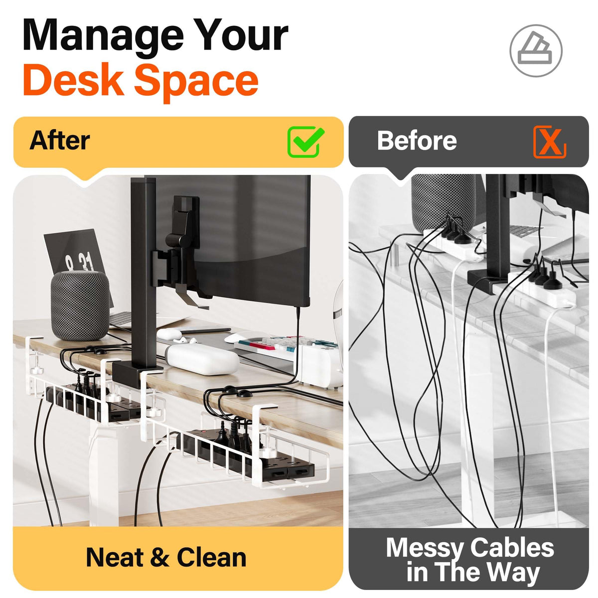 Under Desk Cable Management Tray and Metal Wire Organizer Rack for Standup Desks