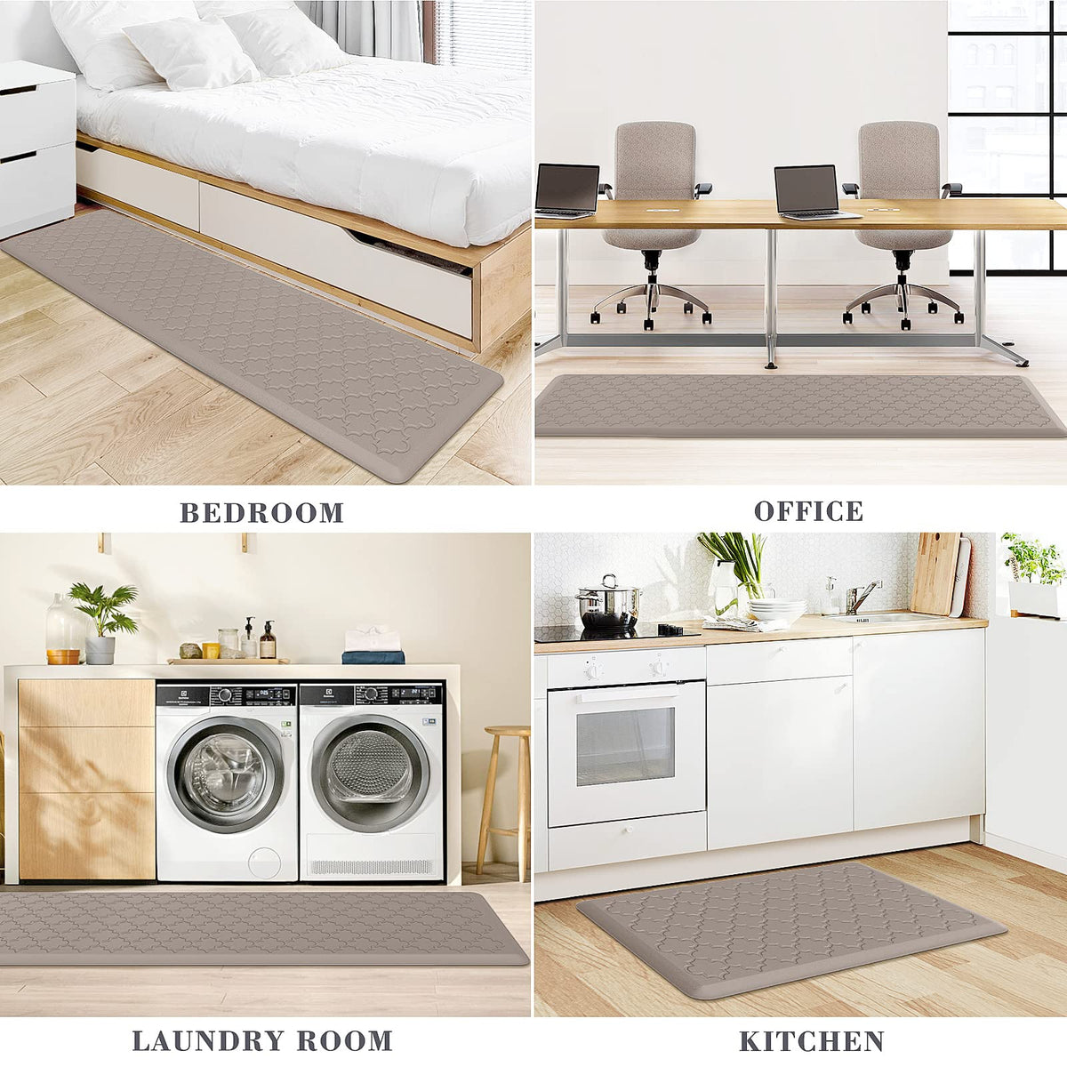 Kitchen Mat 2 PCS Cushioned Anti-Fatigue Floor Mat Standing Mat for Kitchen Stylish Grey 17.3"x29"+17.3"x47"