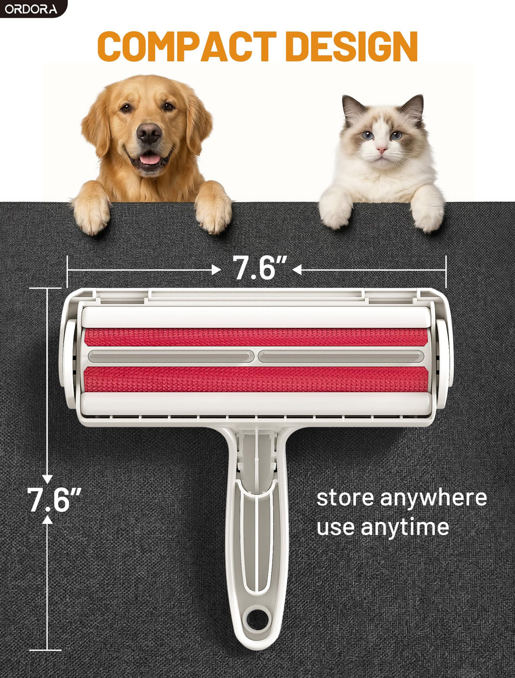 ORDORA Pet Hair Remover Roller, Reusable Lint Roller for Dog and Cat