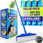 PetLovers Large Lint Roller with 3 Refills – 360 Total Sheets for Tackling Pet Hair, Extra Large Floor and Carpet Roller for Homes with Pets, Perfect for Floors, Furniture, and Loving Pet Owners 4 Pack Floor Roller