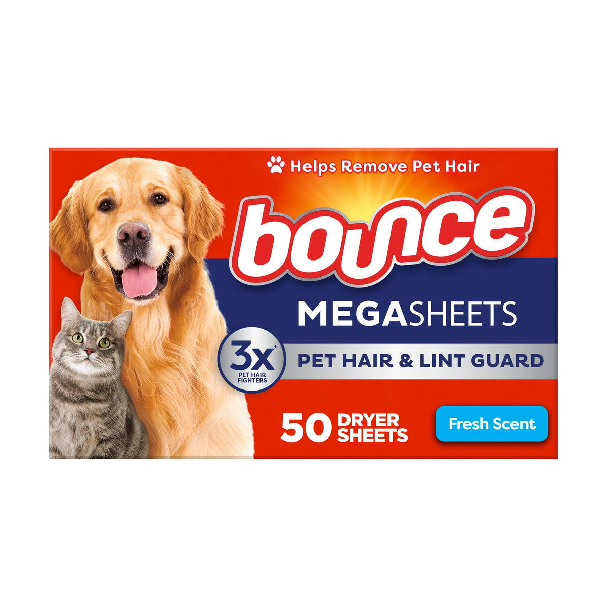 Bounce Pet Hair and Lint Guard Mega Dryer Sheets with 3X Fighters,...