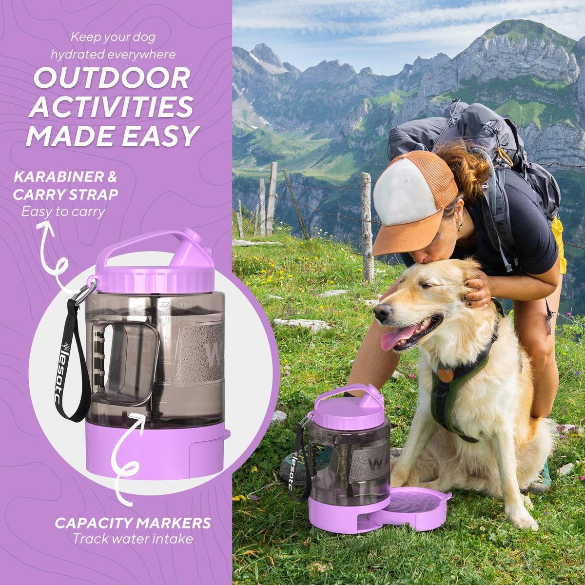 Large Portable Dog Water Bottle with Pull-Out Drinking Bowl