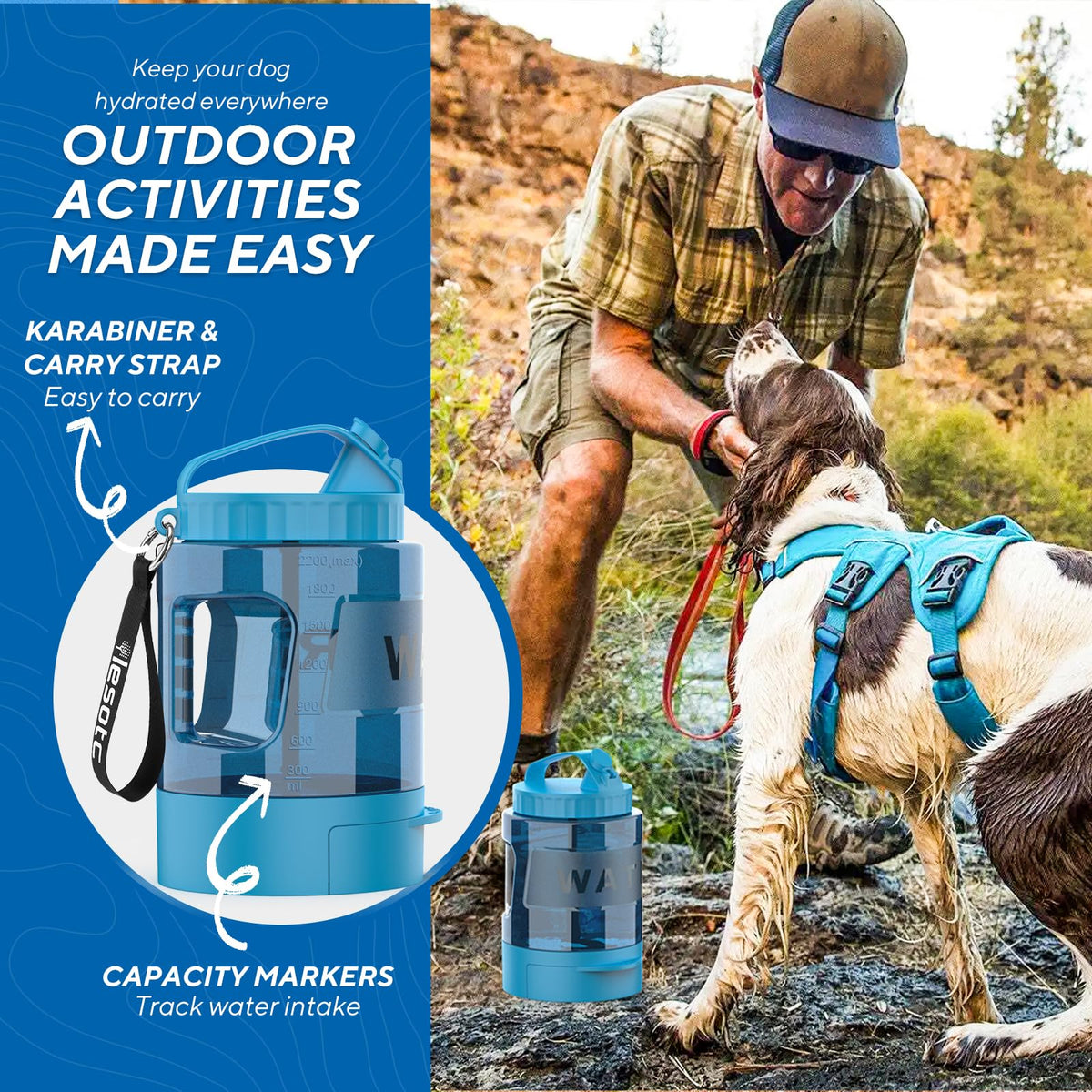 Large Portable Dog Water Bottle with Pull-Out Drinking Bowl
