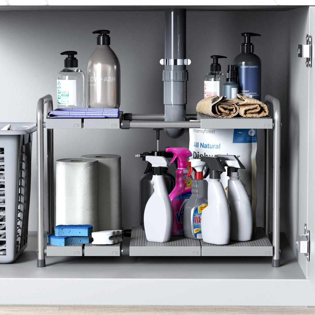 Simple Houseware Under Sink 2-Tier Heavy Duty Expandable Organizer, Silver