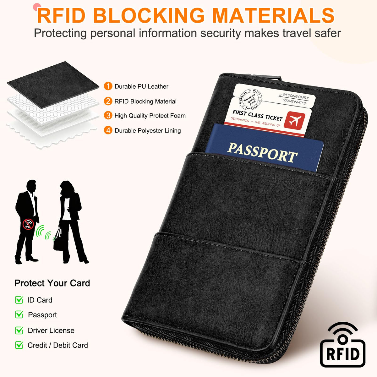 RFID Family Passport Holder Wallet - Travel Document Organizer Pink
