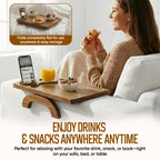 Acacia Wood Sofa Arm Tray - 3-in-1 Couch Arm Table with Phone Holder, Cup Holder & Foldable Tray - Armrest Clip-On Design for Couch with 360° Rotated Phone Holder