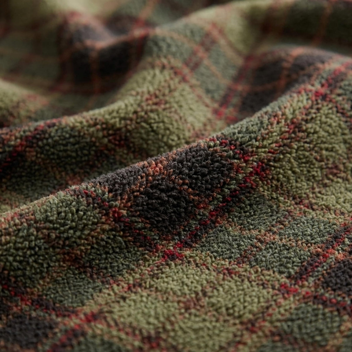Nordic Plaid Green Sherpa Throw Blanket for Bed and Couch