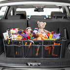 Collapsible Trunk Organizer with Insulated Leakproof Cooler Bag,Removable Lid,Adjustable Securing Straps,3 Compartments Trunk Organizer for SUV,Truck,Sedan(Grey & Black) Black&Grey With Cooler