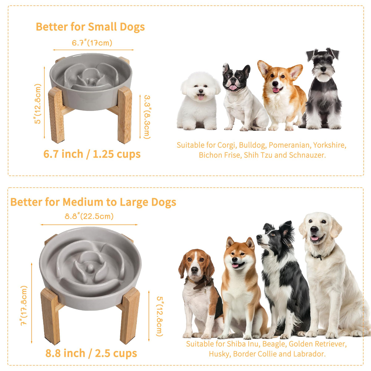 Elevated Slow Feeder Dog Bowl, 6.7" Ceramic Maze Dog Bowl with Stand White 1.5 Cups
