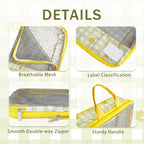 7 Pcs Compression Packing Cubes Travel for Suitcases, Luggage Organizer Washable Storage Bags Set for Backpack Travel- Packaging Cubes for Carry-Ons and Storage yellow orange