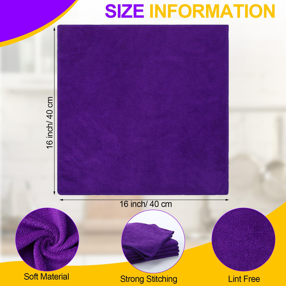 Nuenen Car Microfiber Clean Cloths, Purple, 16 x 16 Inch, 60 Pcs 16 x 16 inches