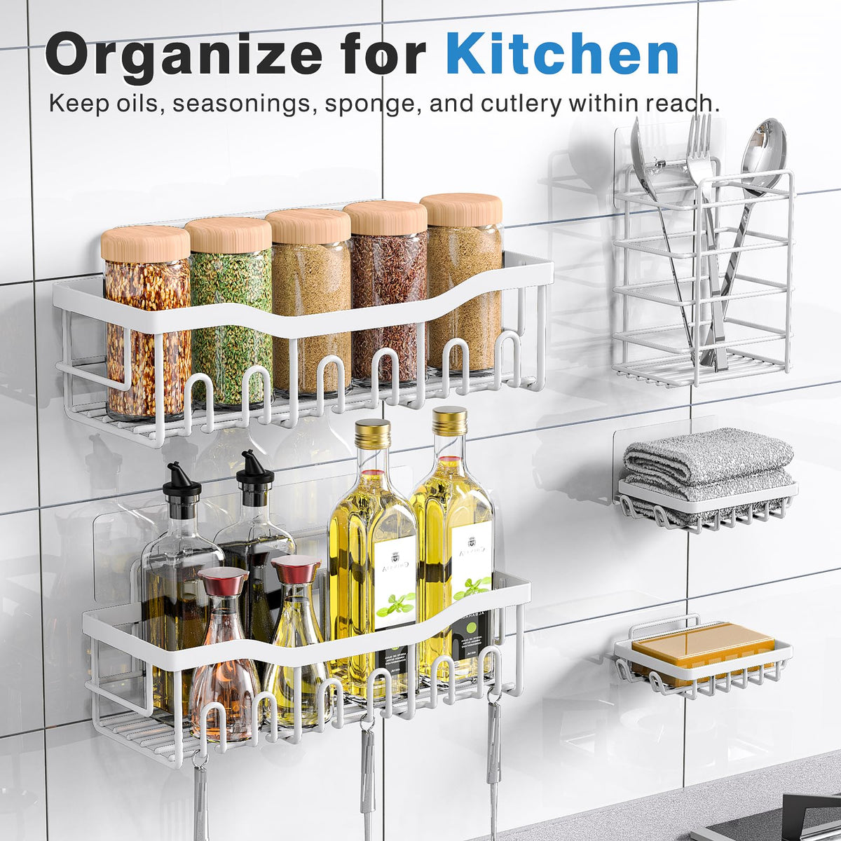 EUDELE Adhesive Shower Caddy, 5 Pack Rustproof Stainless Steel Bath Organizers With Large Capacity, No Drilling Shelves for Bathroom Storage & Home Decor Black