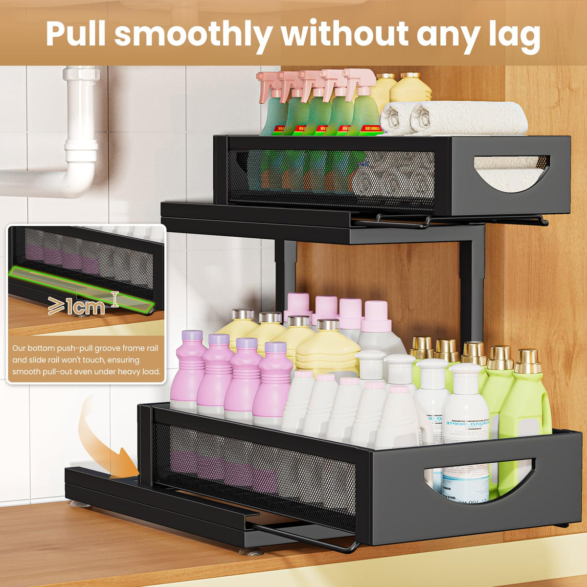 Under Sink Organizer for Kitchen and Bathroom Cabinets Pull Out Storage White 2 Pack 2Tier