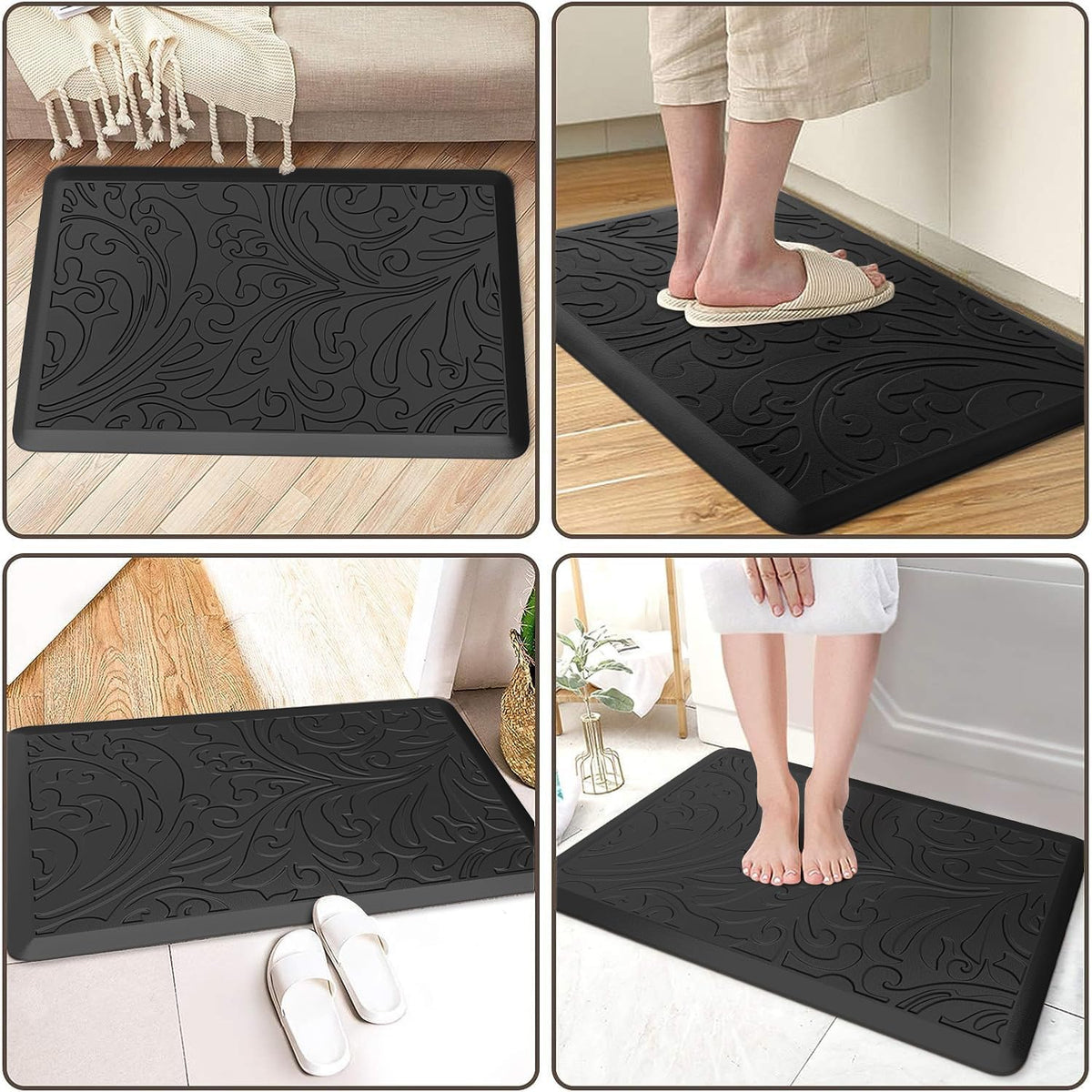 Kitchen Mat Cushioned Anti-Fatigue Comfort Standing Mat Rug for Home,Office Black 1'5" x 2'4" (Rectangular)