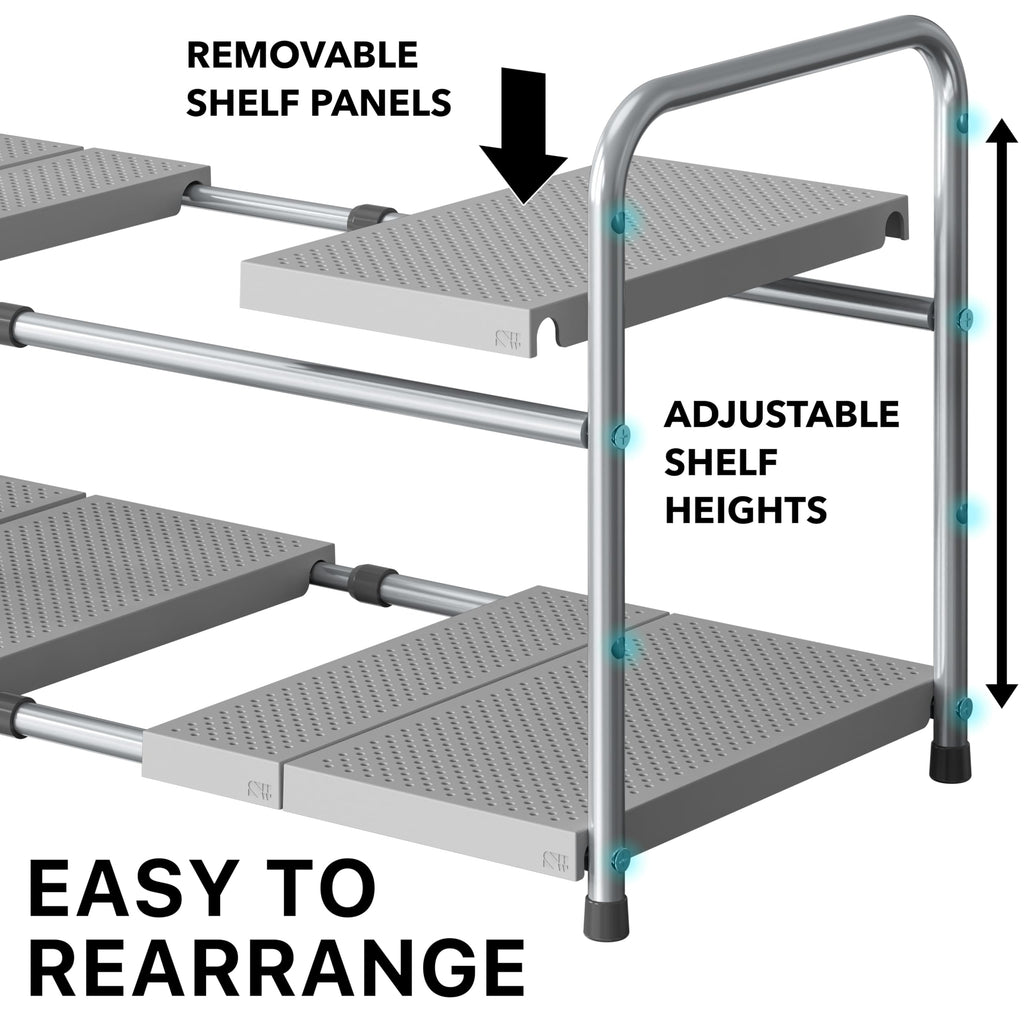 Simple Houseware Under Sink 2-Tier Heavy Duty Expandable Organizer, Silver
