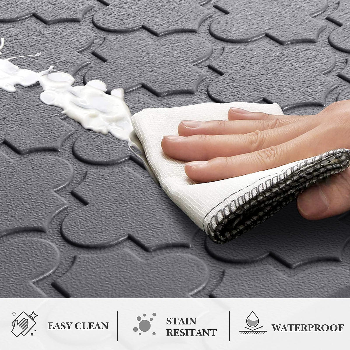 Kitchen Mat 2 PCS Cushioned Anti-Fatigue Floor Mat Standing Mat for Kitchen Stylish Grey 17.3"x29"+17.3"x47"