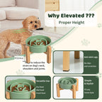 Elevated Slow Feeder Dog Bowl, 6.7" Ceramic Maze Dog Bowl with Stand White 1.5 Cups