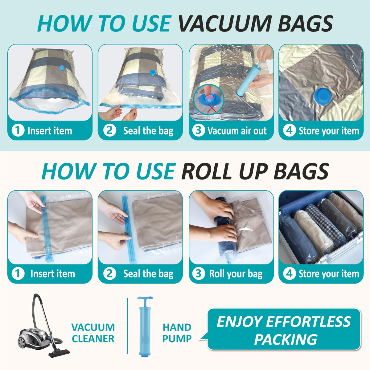 12 Jumbo Vacuum Storage Bags for Blankets & Bedding, Space Saver Bags 12 Jumbo