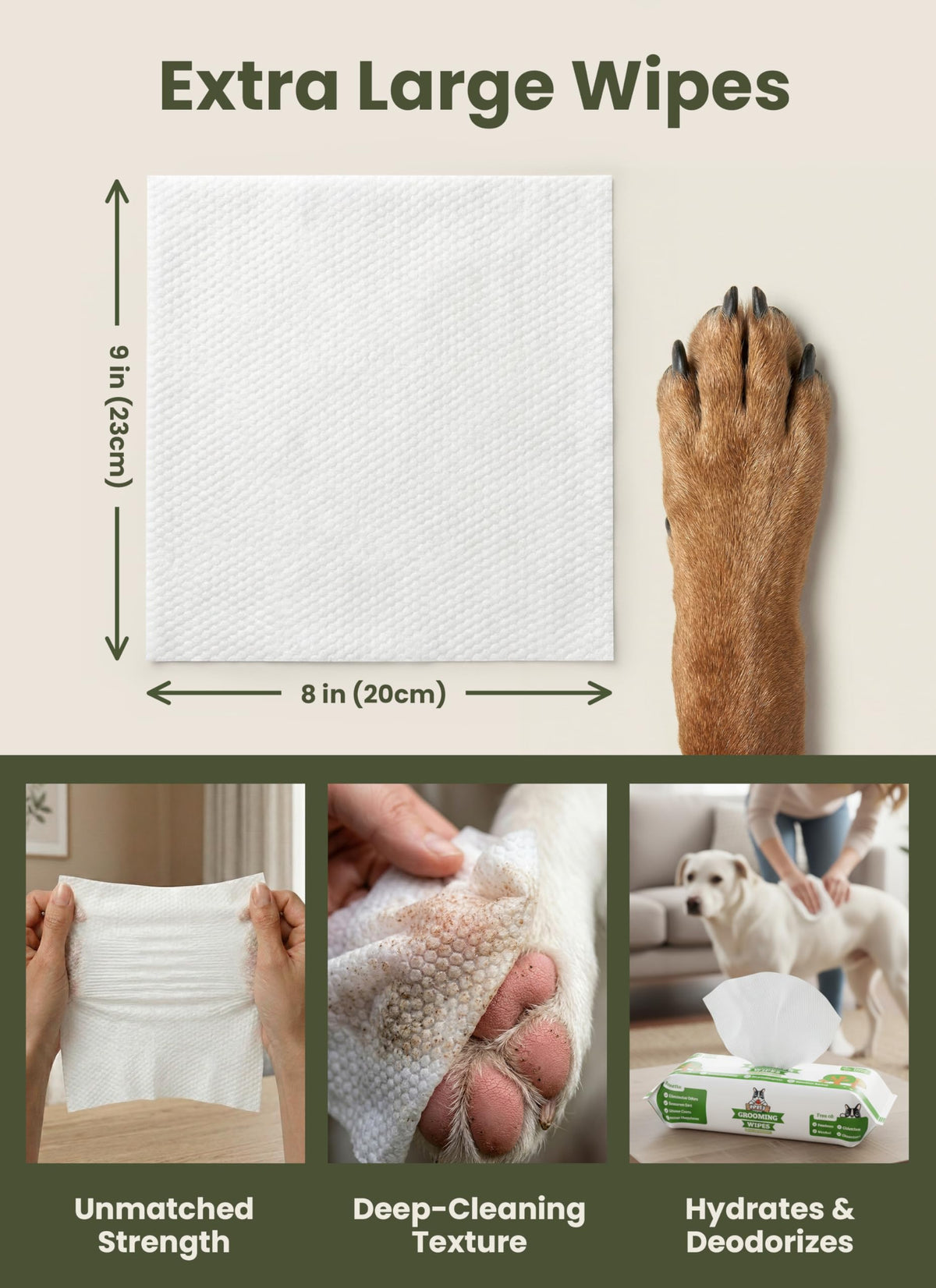 Pogi's Dog Grooming Wipes for Paws & Butt, Fragrance Free, 100