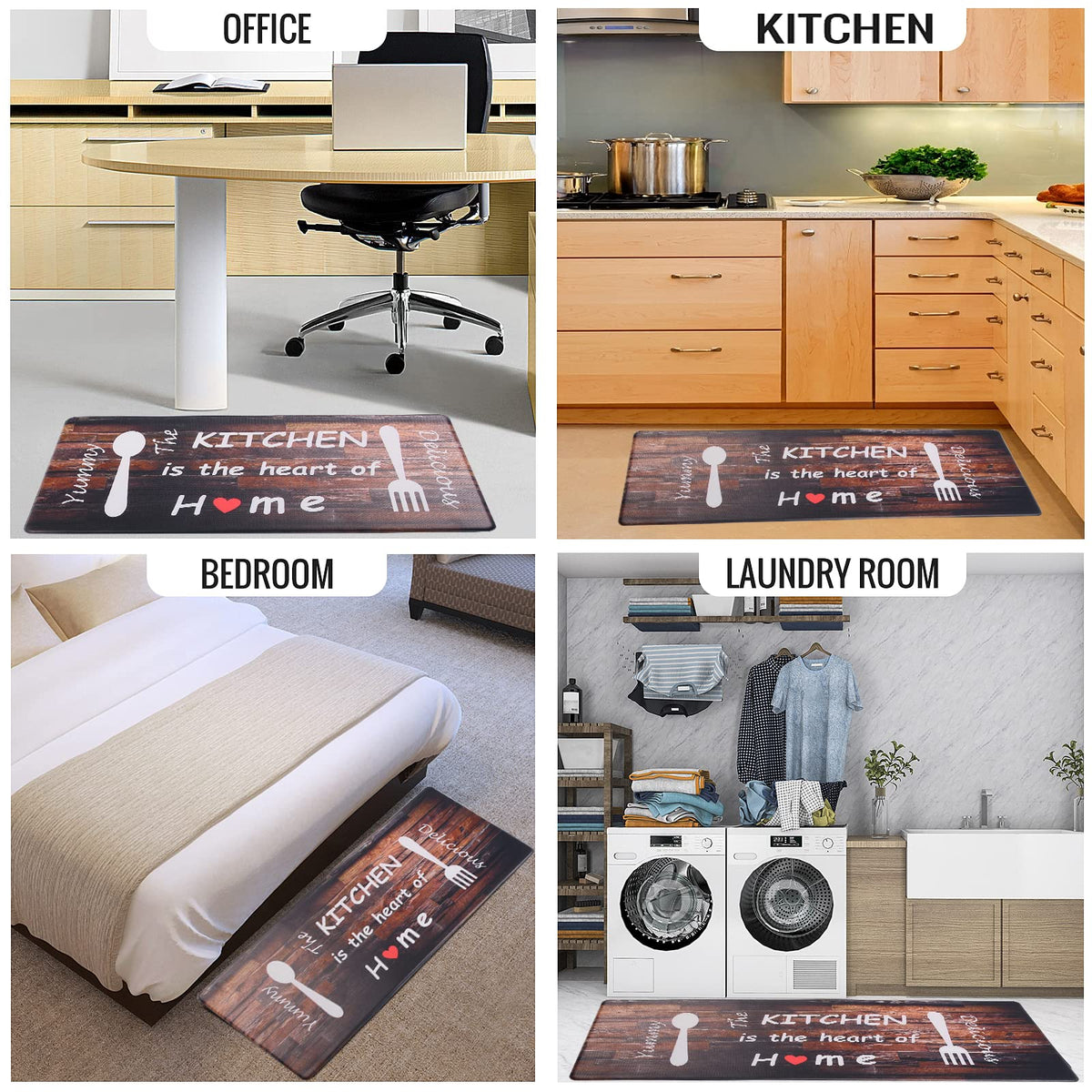 Floral Kitchen Mat Sets 2PCS Non Skid Waterproof Kitchen Rugs and Runner Sets Cushioned Anti-Fatigue Comfort Mat for Home,Office Memory Foam Kitchen Rug, 17.3"x30"+17.3"x47", Black/Pink 17"x30"+17"x47"--0.4 inches
