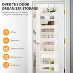 Over The Door Organizer - Over Door Storage Organizer with 5 Large Pockets & 10 Mesh Side Compartments - Heavy-Duty Hanging Storage for Bathroom, Bedroom & Closet - Baby Room Organize - Grey