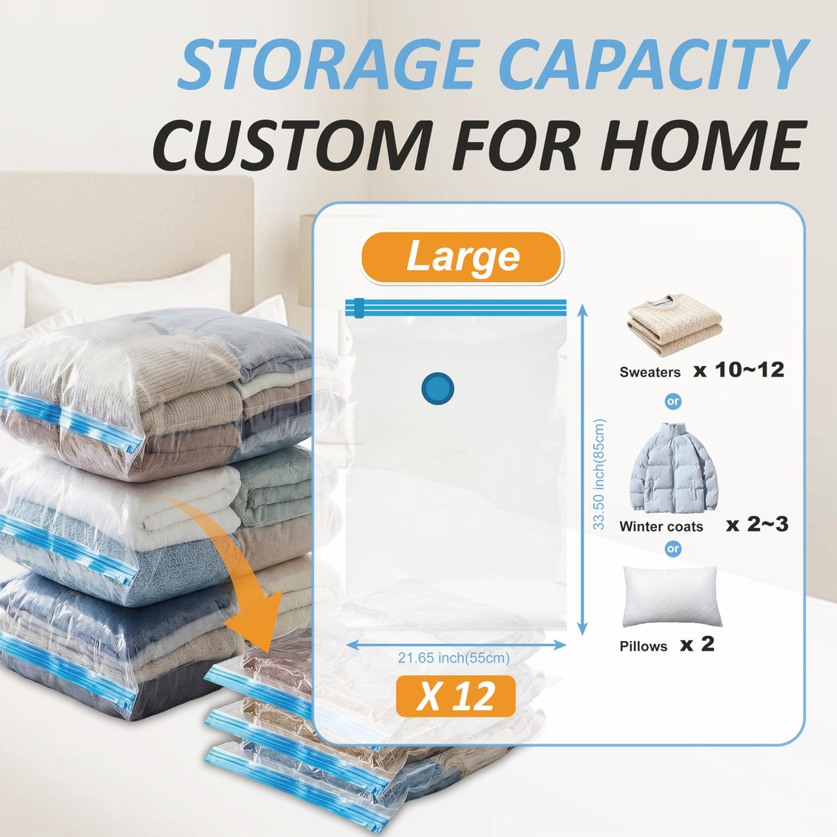 12 Jumbo Vacuum Storage Bags for Blankets & Bedding, Space Saver Bags 12 Jumbo