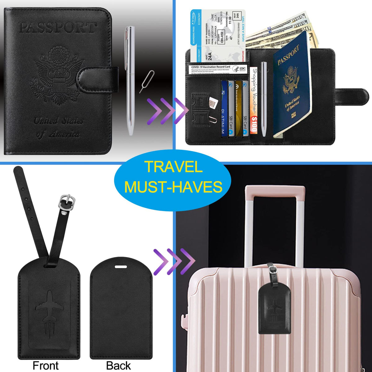 Passport Holder Cover Wallet RFID Blocking, Travel Essentials Pink Passport Covers