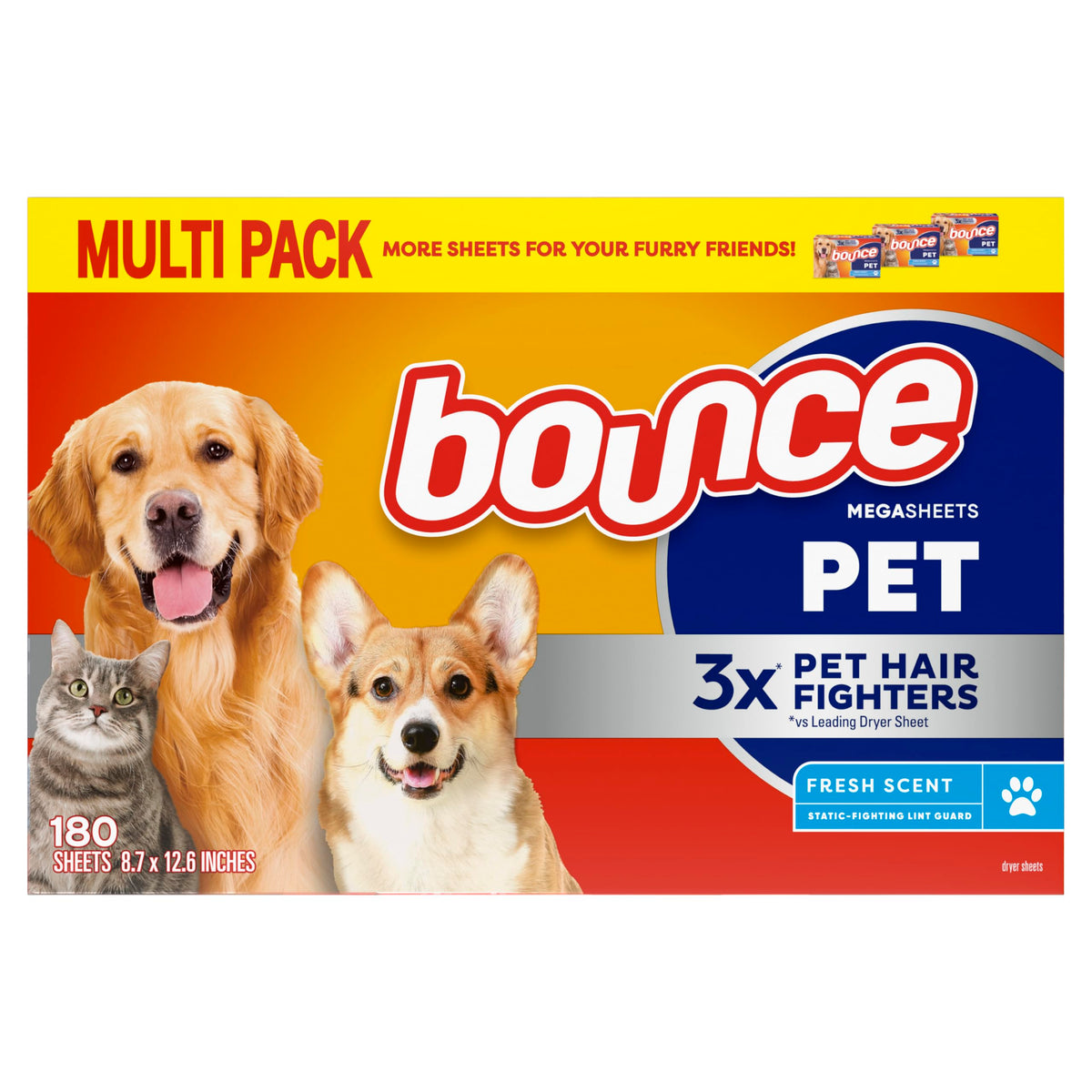Bounce Pet Hair and Lint Guard Mega Dryer Sheets with 3X Fighters,...