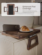 TINAMO Sofa Arm Tray with 360° Phone Holder, Clip-On Tray, Walnut Finish 13.8" x 9.5" x 1"