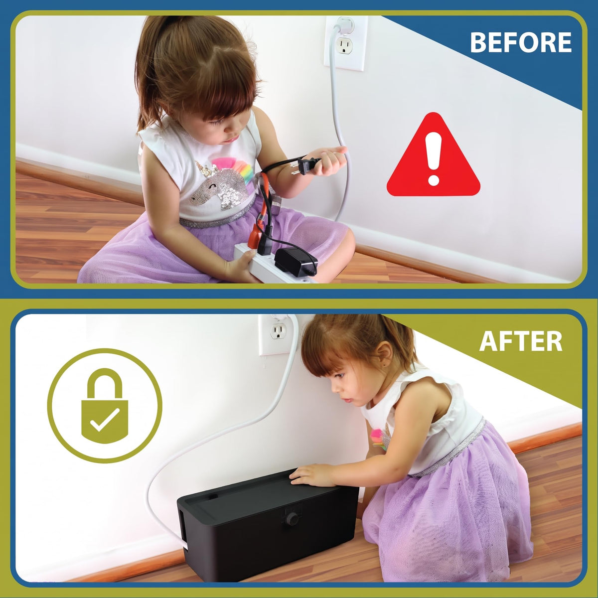 Power Strip Cover Box and Cable Management Organizer for Child Safety