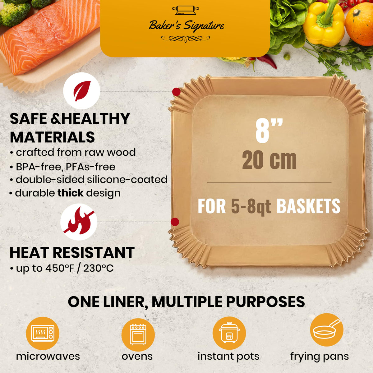 500Pcs Air Fryer Liners Disposable 8" Square 500