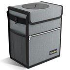 K KNODEL Car Trash Can with Lid, Leak-Proof Car Garbage Can with Storage Pockets, Waterproof Auto Garbage Bag Hanging for Headrest (Small, Gray)