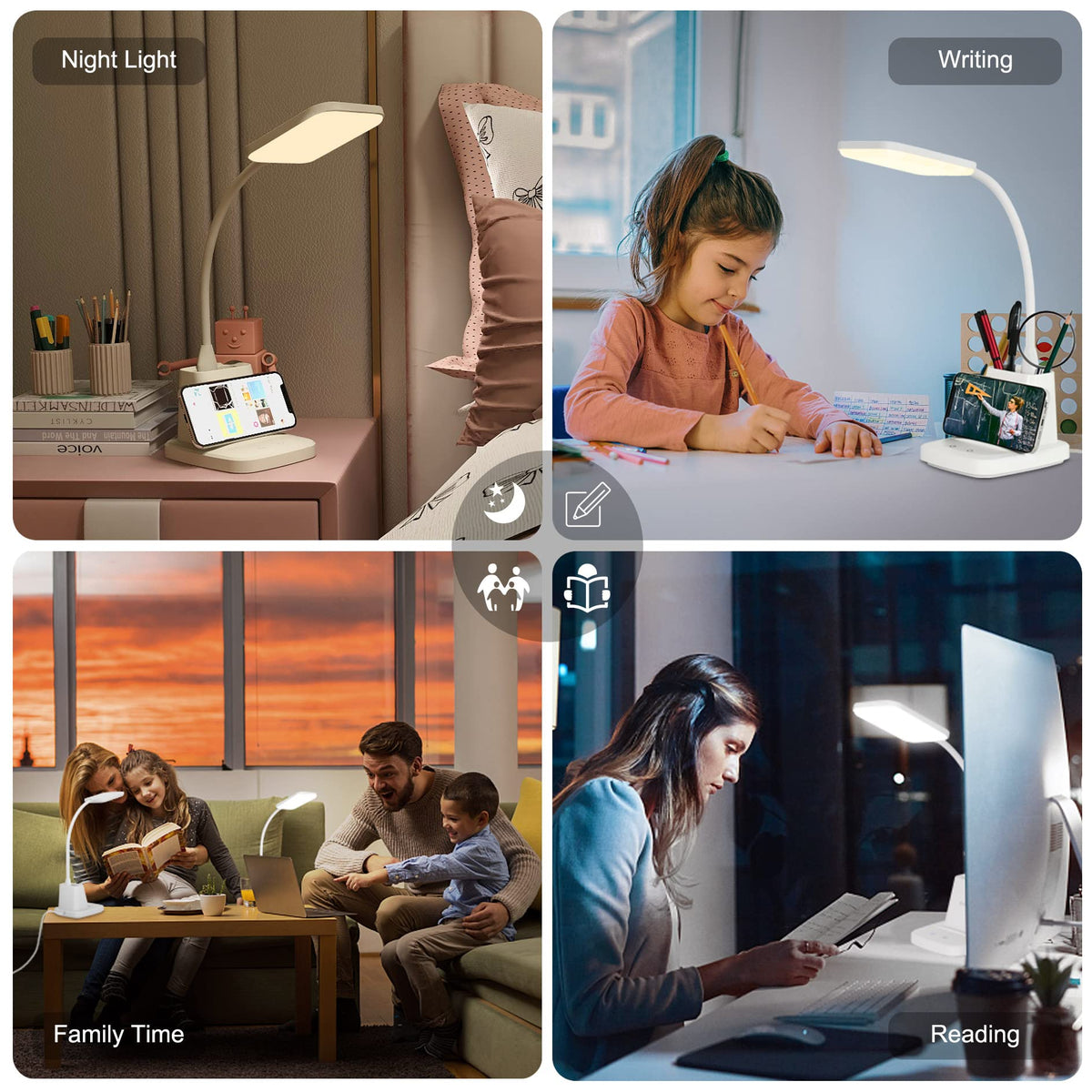 10W Wireless Charging LED Desk Lamp with Clock, Light Black