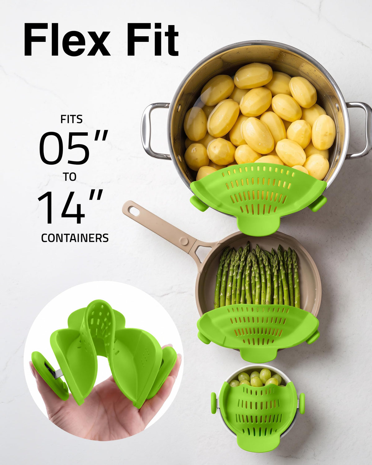 Kitchen Gizmo Snap N' Strain - Silicone Pasta Strainer Clip-On for Pots and Pans - Heat Resistant Colander for Vegetables and Noodles - Kitchen Gadgets for Cooking - Space-Saving Design - Gray 1