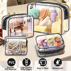 4 Pieces Clear Cosmetic Bags Bulk TSA Approved Toiletry Bag for Travel PVC Waterproof Clear Makeup Pouch with Zipper for Men and Women Carry-on Travel Essentials 4pcs SML Black