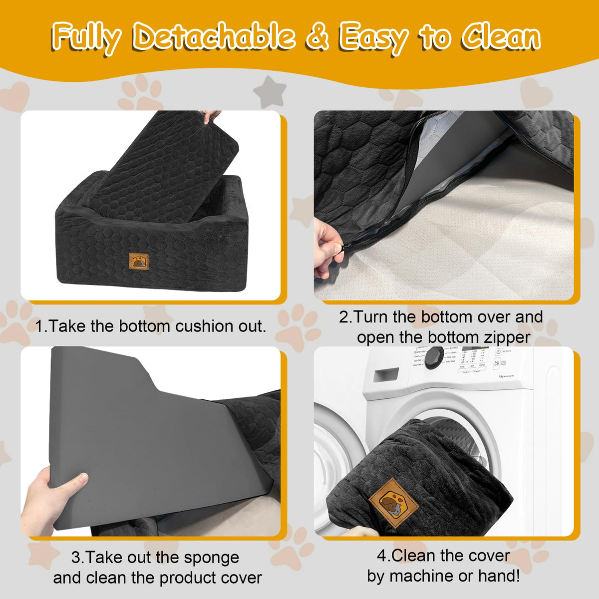 Dog Car Seat for Medium/Large Dog Booster Seat Under 60 lbs or 2 Small Dogs, Multi-Functional Pet Car Seat with Thick Cushion, 2 Safety Leashes (Gray) Gray Large