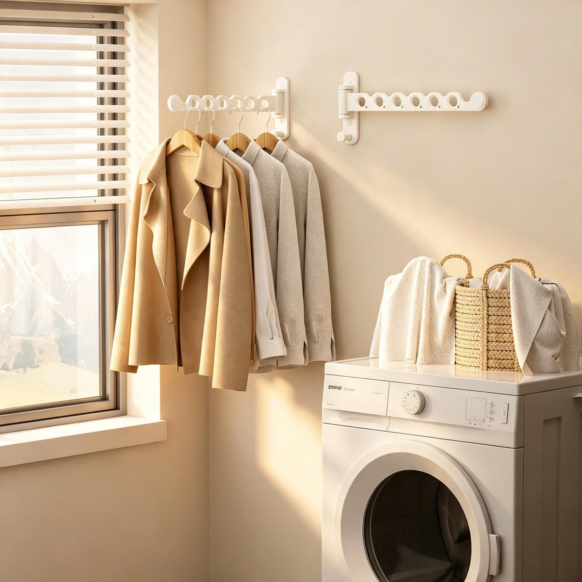 Wall Mounted Clothes Hanger Rack Foldable for Laundry Drying Rack Black Long 2P