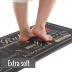 Floral Kitchen Mat Sets 2PCS Non Skid Waterproof Kitchen Rugs and Runner Sets Cushioned Anti-Fatigue Comfort Mat for Home,Office Memory Foam Kitchen Rug, 17.3"x30"+17.3"x47", Black/Pink 17"x30"+17"x47"--0.4 inches