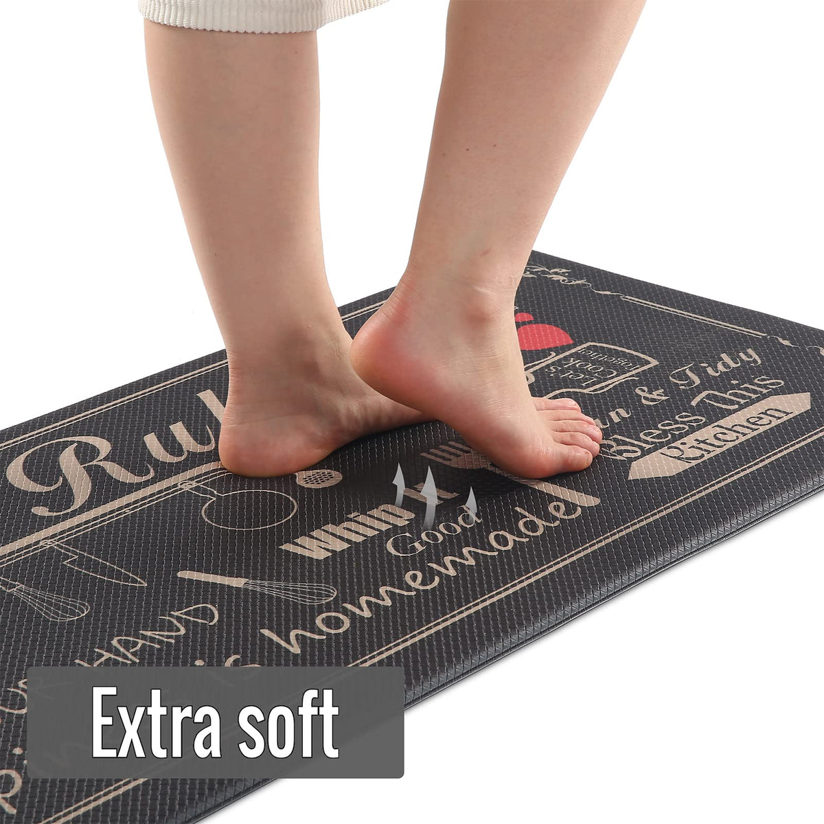 Floral Kitchen Mat Sets 2PCS Non Skid Waterproof Kitchen Rugs and Runner Sets Cushioned Anti-Fatigue Comfort Mat for Home,Office Memory Foam Kitchen Rug, 17.3"x30"+17.3"x47", Black/Pink 17"x30"+17"x47"--0.4 inches