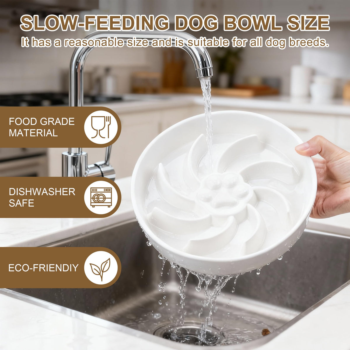 Ceramic Slow Feeder Dog Bowl, 3 Cup Dog Food or 25oz Water, Slow Eating Bowl for Middle Breed, Maze Puzzle Feeder for Fast Eaters, Anti-Choking Stop Bloat, Non-Slip BPA Free (White) White