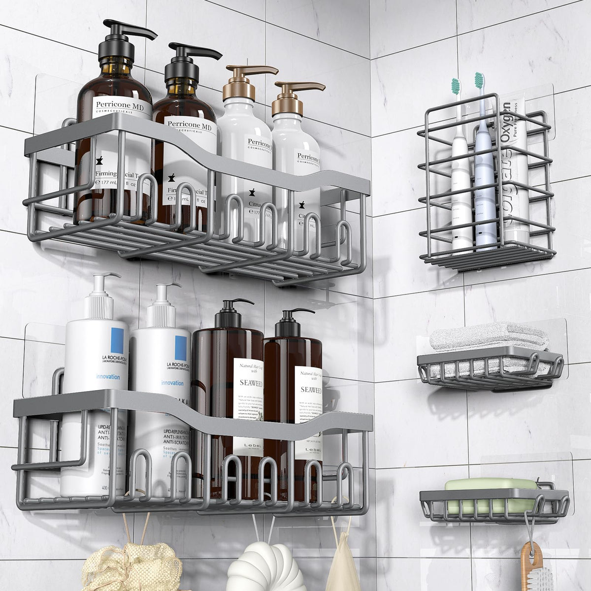EUDELE Adhesive Shower Caddy, 5 Pack Rustproof Stainless Steel Bath...