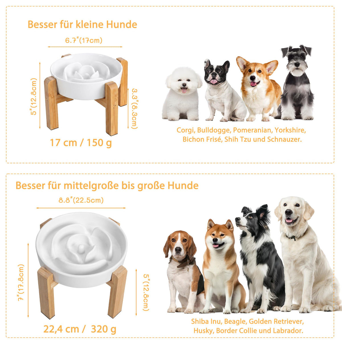 Elevated Slow Feeder Dog Bowl, 6.7" Ceramic Maze Dog Bowl with Stand White 1.5 Cups