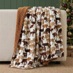 Nordic Plaid Green Sherpa Throw Blanket for Bed and Couch